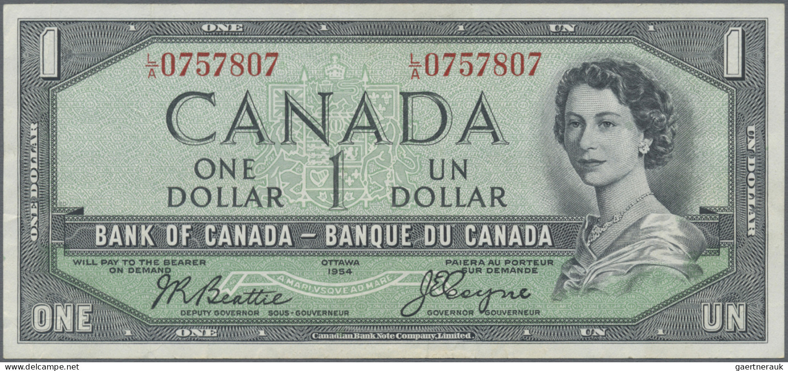 Canada: Bank Of Canada, 1 And 10 Dollars 1954, "Devil's Face" Notes With Signatu - Canada