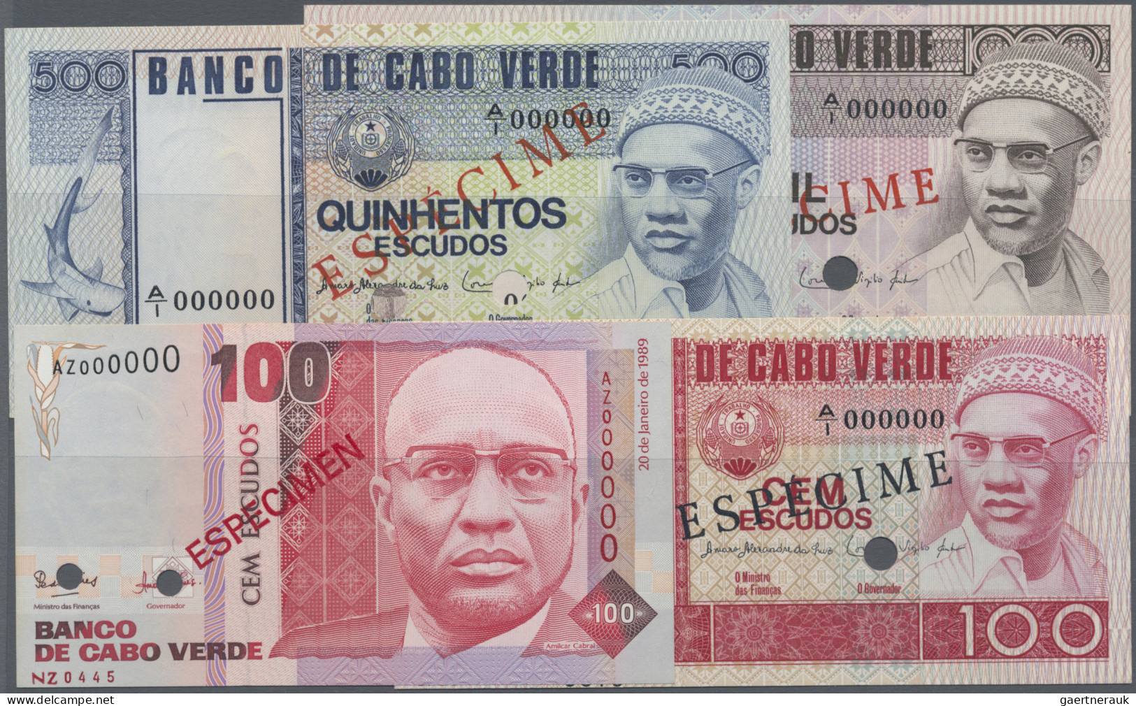 Cape Verde: Banco De Cabo Verde, Lot With 4 Specimens, With 100 Escudos 1977 Wit - Capo Verde