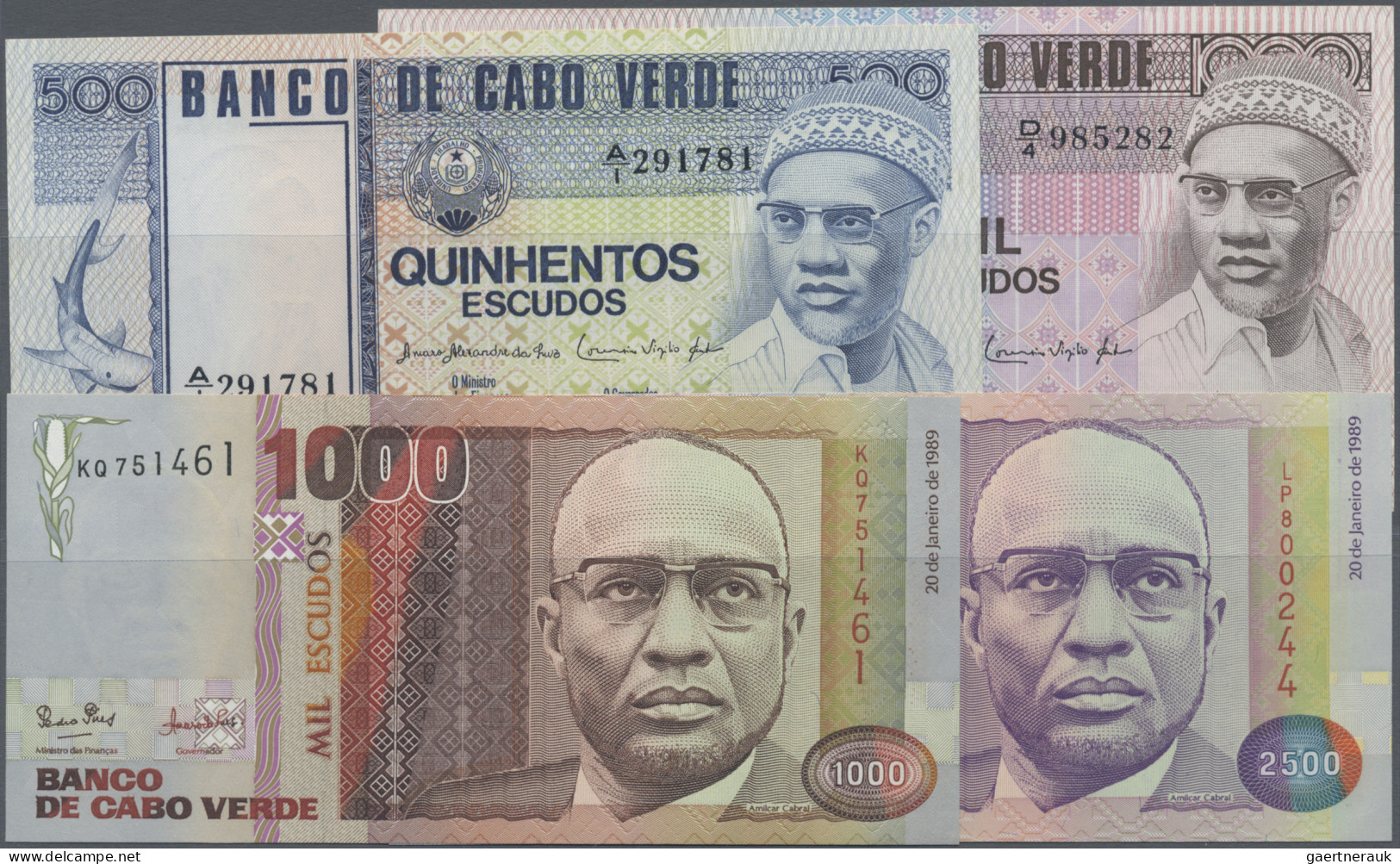 Cape Verde: Banco De Cabo Verde, Lot With 7 Banknotes, Comprising 500 And 1.000 - Cape Verde