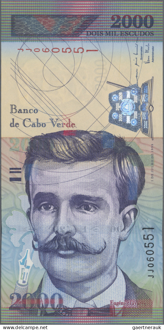 Cape Verde: Banco De Cabo Verde, Lot With 6 Banknotes, Series 1992-2007, With 50 - Kaapverdische Eilanden
