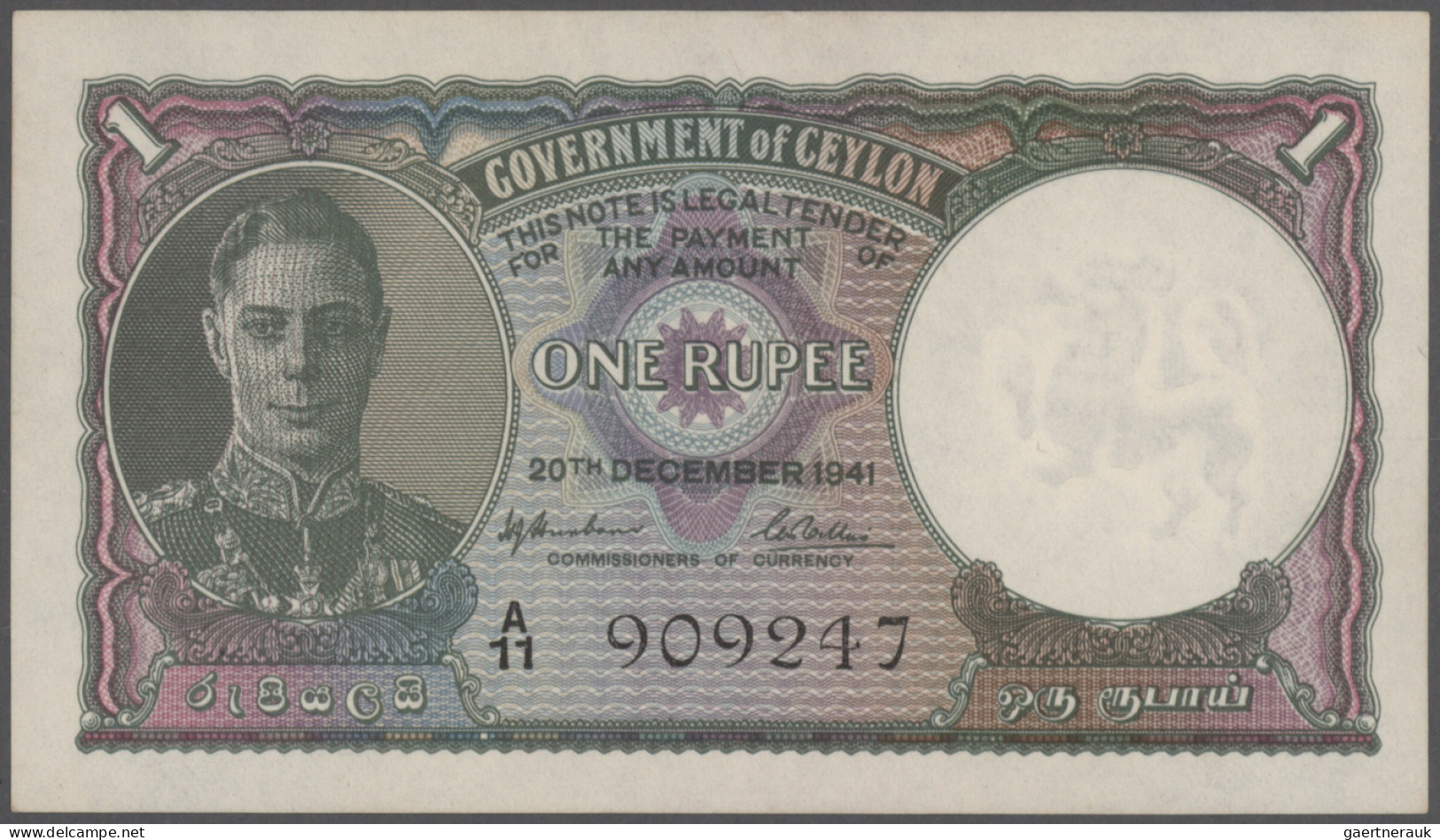 Ceylon: Government Of Ceylon 1 Rupee 1941, P.34, Without Pinholes In Perfect UNC - Sri Lanka