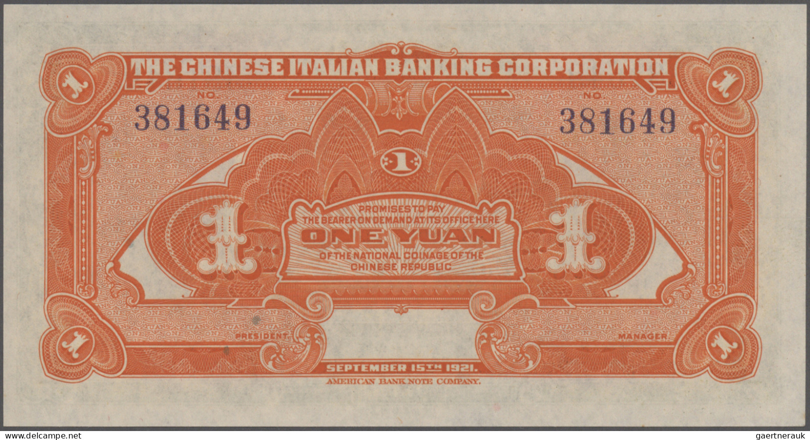 China: Chinese Italian Banking Corporation, Set With 3 Unissued Banknotes 1, 5 A - Cina