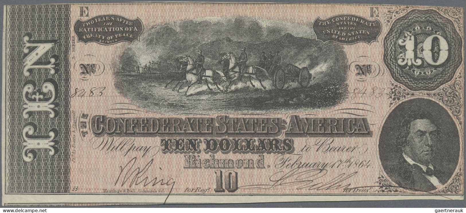 Confederate States Of America: 10 Dollars, February 17th 1864, P.68, Very Nice C - Valuta Van De Bondsstaat (1861-1864)