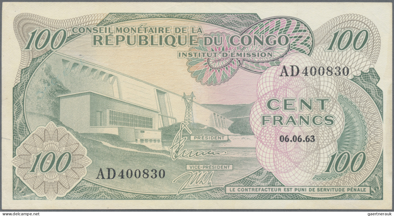 Congo: CONSEIL MONÉTAIRE DE LA RÉPUBLIQUE DU CONGO - INSTITUT D'ÉMISSION 100 Fra - Zonder Classificatie