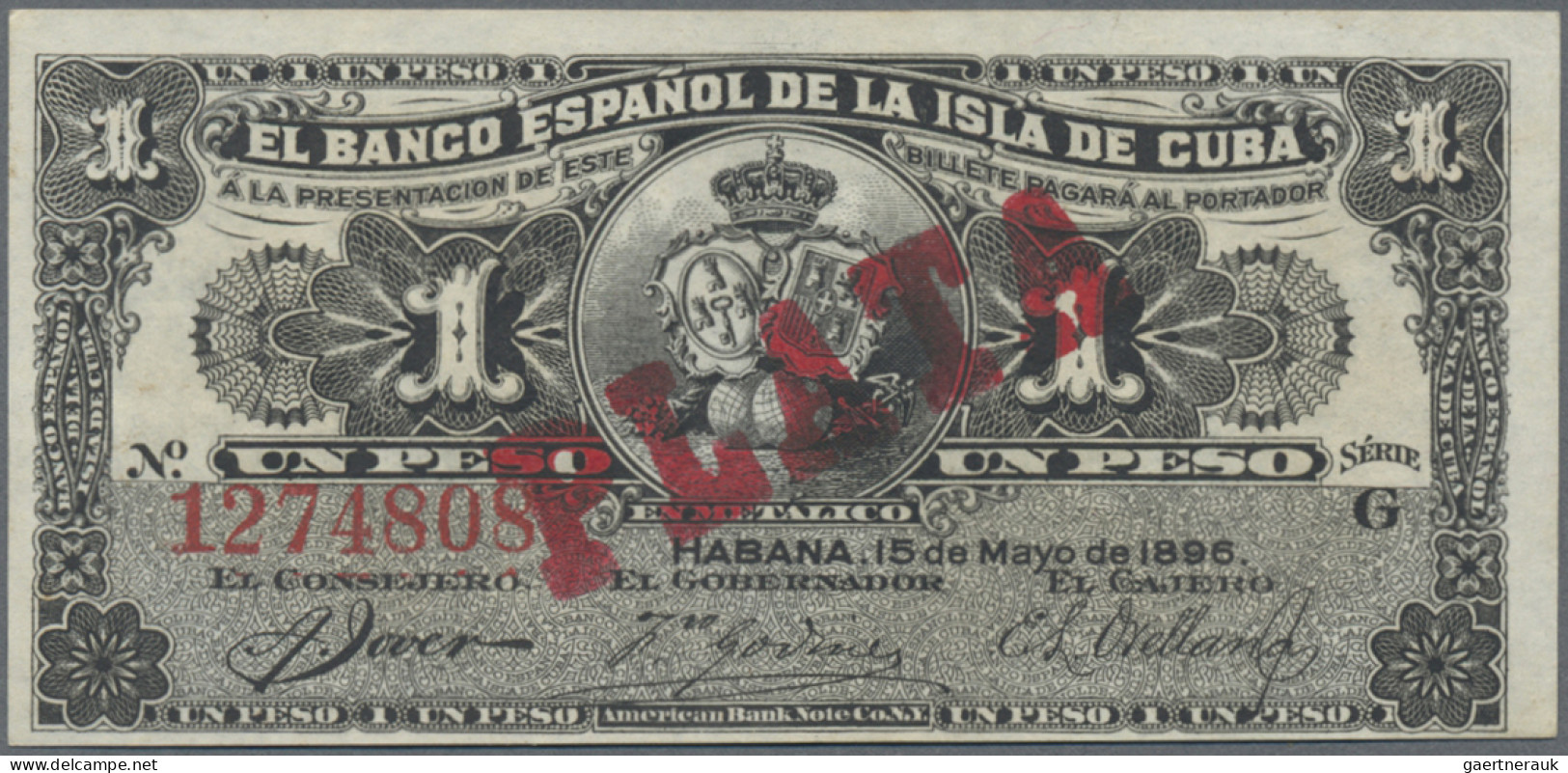 Cuba: Banco Español De La Isla De Cuba, Lot With 3 Banknotes, 1896 Series, With - Cuba