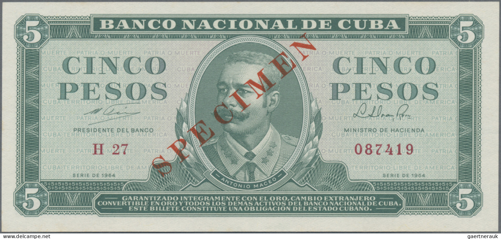 Cuba: Banco Nacional de Cuba, lot with 6 SPECIMEN, 1964-1983 series, with 1, 3,