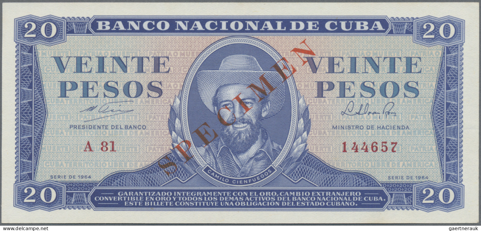 Cuba: Banco Nacional de Cuba, lot with 6 SPECIMEN, 1964-1983 series, with 1, 3,