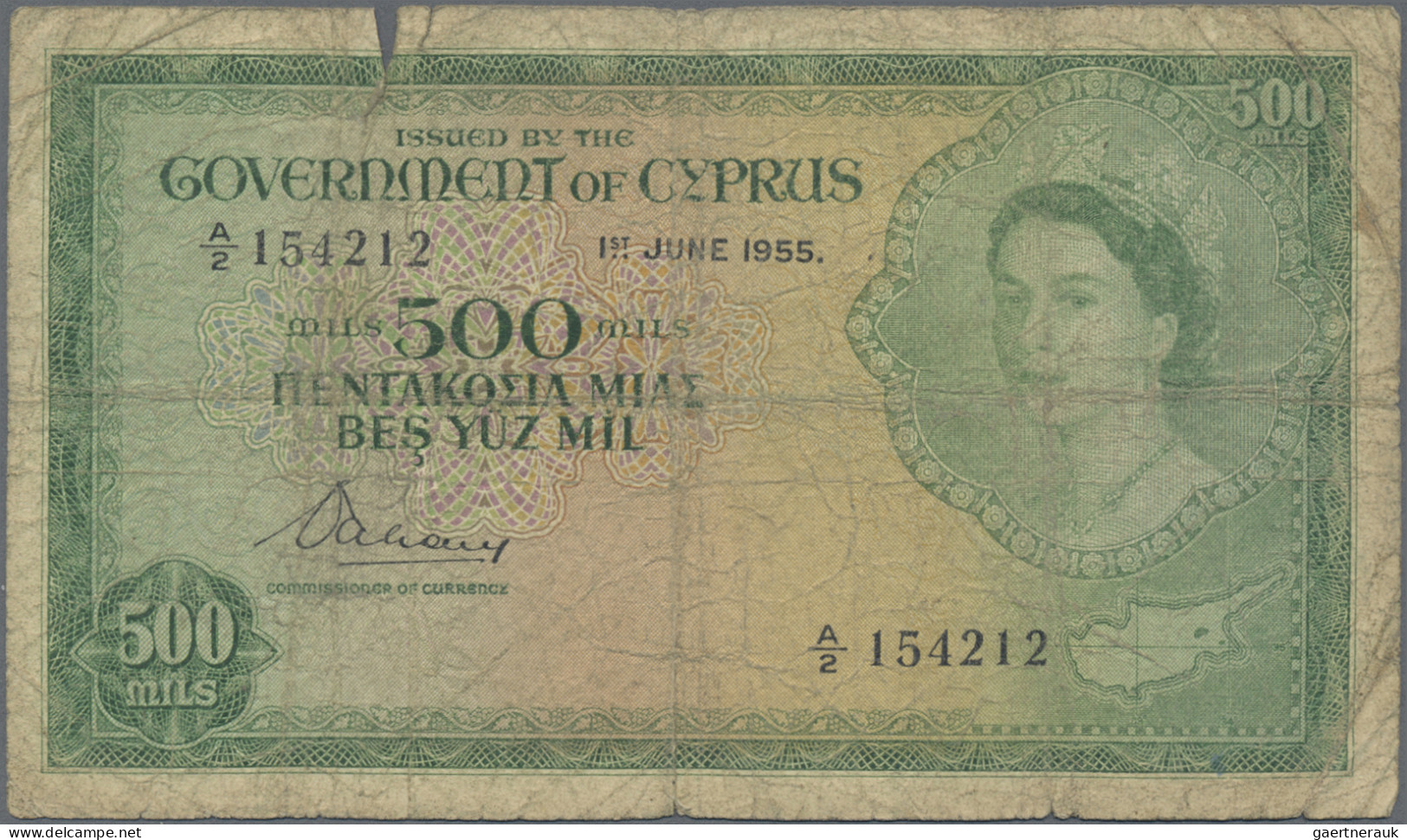 Cyprus: Government Of Cyprus, Lot With 3 Banknotes, 1943-1955 Series, Including - Cyprus