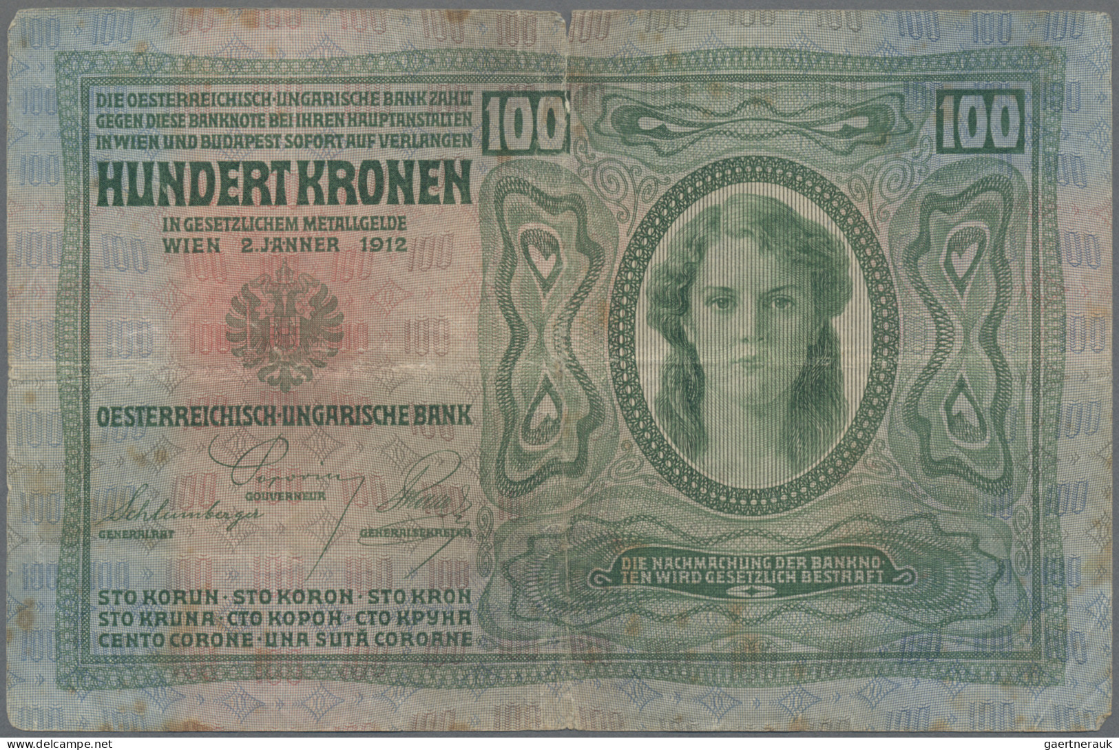 Czechoslovakia: Republika Československá, Lot With 3 Banknotes 1919 Stamp Issue, - Tschechoslowakei