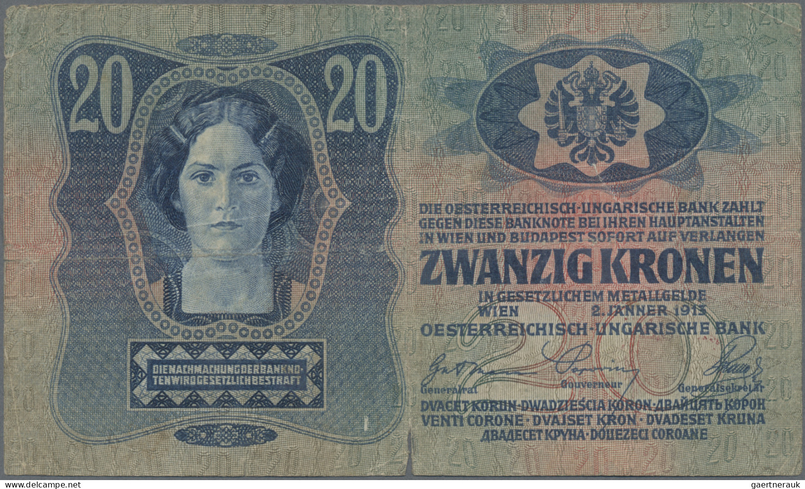 Czechoslovakia: Republika Československá, Lot With 3 Banknotes 1919 Stamp Issue, - Tchécoslovaquie