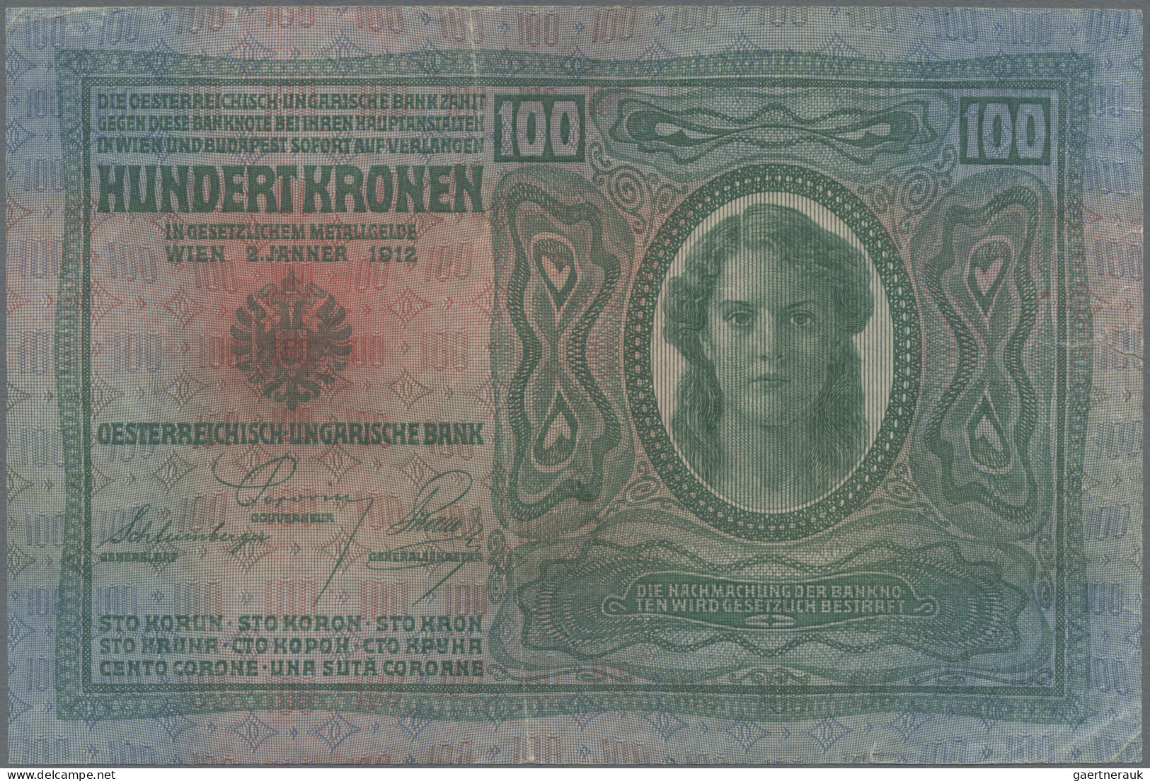 Czechoslovakia: Republika Československá 100 Korun 1912 (1919) With Genuine Stam - Tschechoslowakei