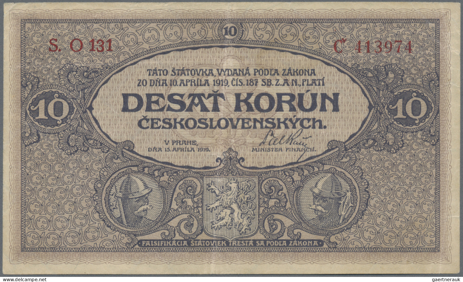 Czechoslovakia: REPUBLIKA ČESKOSLOVENSKÁ, Lot With 5 Banknotes, Series 1919, Wit - Czechoslovakia