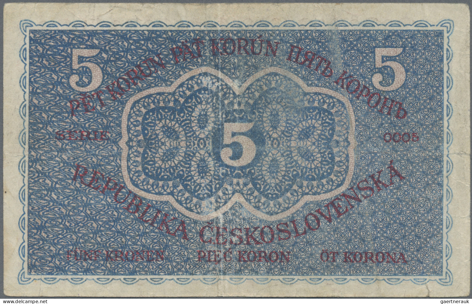 Czechoslovakia: REPUBLIKA ČESKOSLOVENSKÁ, lot with 5 banknotes, series 1919, wit