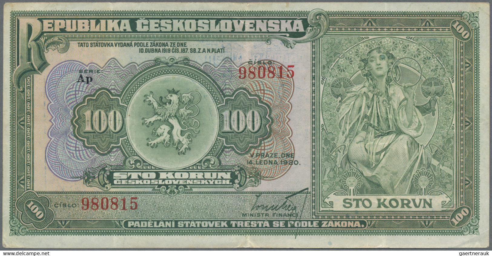 Czechoslovakia: REPUBLIKA ČESKOSLOVENSKÁ, Pair With 5 Korun 1921 (P.15, VF/VF+) - Tsjechoslowakije