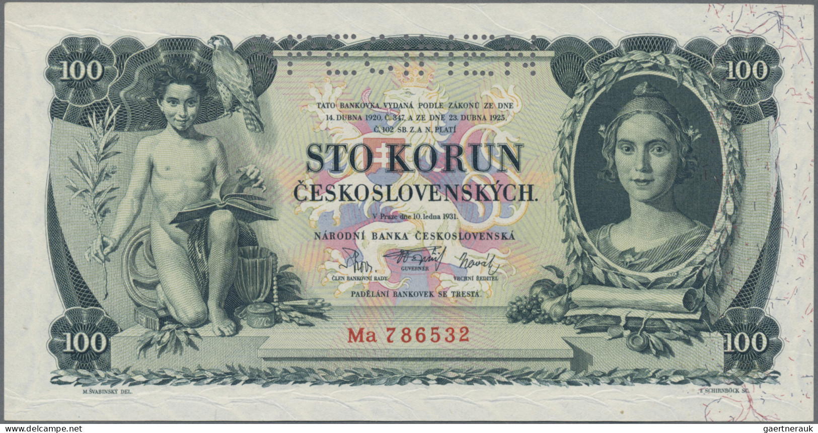 Czechoslovakia: Národní Banka Československá, 100 Korun 1931 SPECIMEN, P.23s In - Tchécoslovaquie