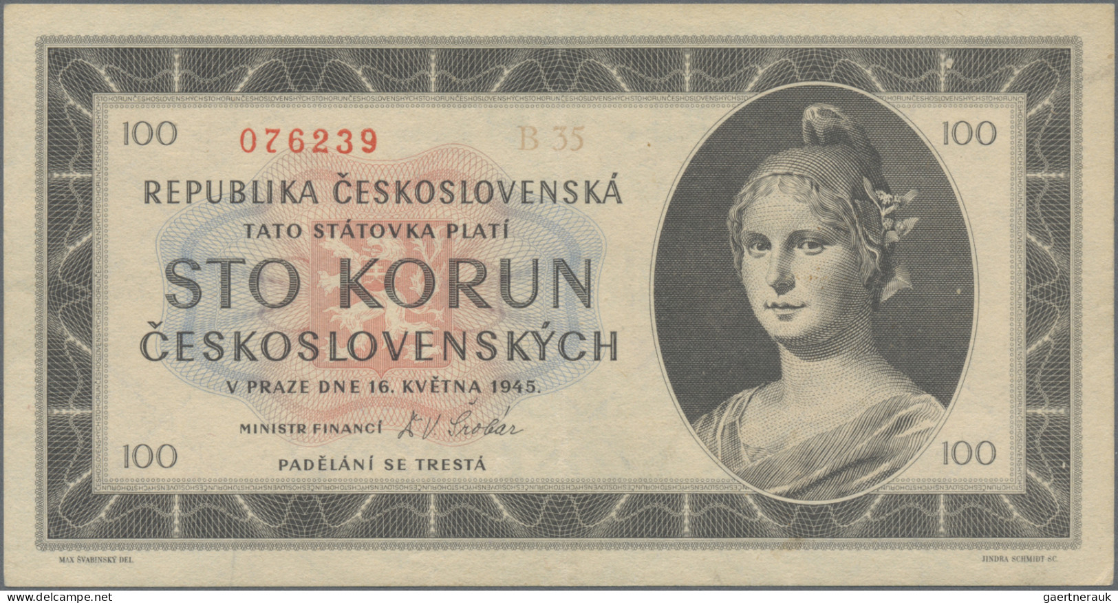 Czechoslovakia: Republika Československá, Lot With 9 Banknotes, Series 1945-1950 - Tchécoslovaquie