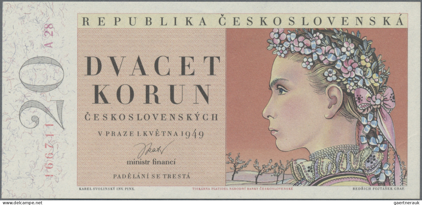 Czechoslovakia: Republika Československá, Lot With 9 Banknotes, Series 1945-1950 - Cecoslovacchia