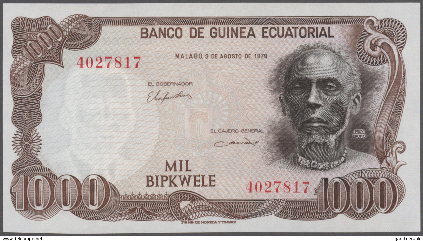 Equatorial Guinea: Banco De Guinea Ecuatorial, 1.000 Bipkwele 1979, P.16 In Perf - Guinea Equatoriale