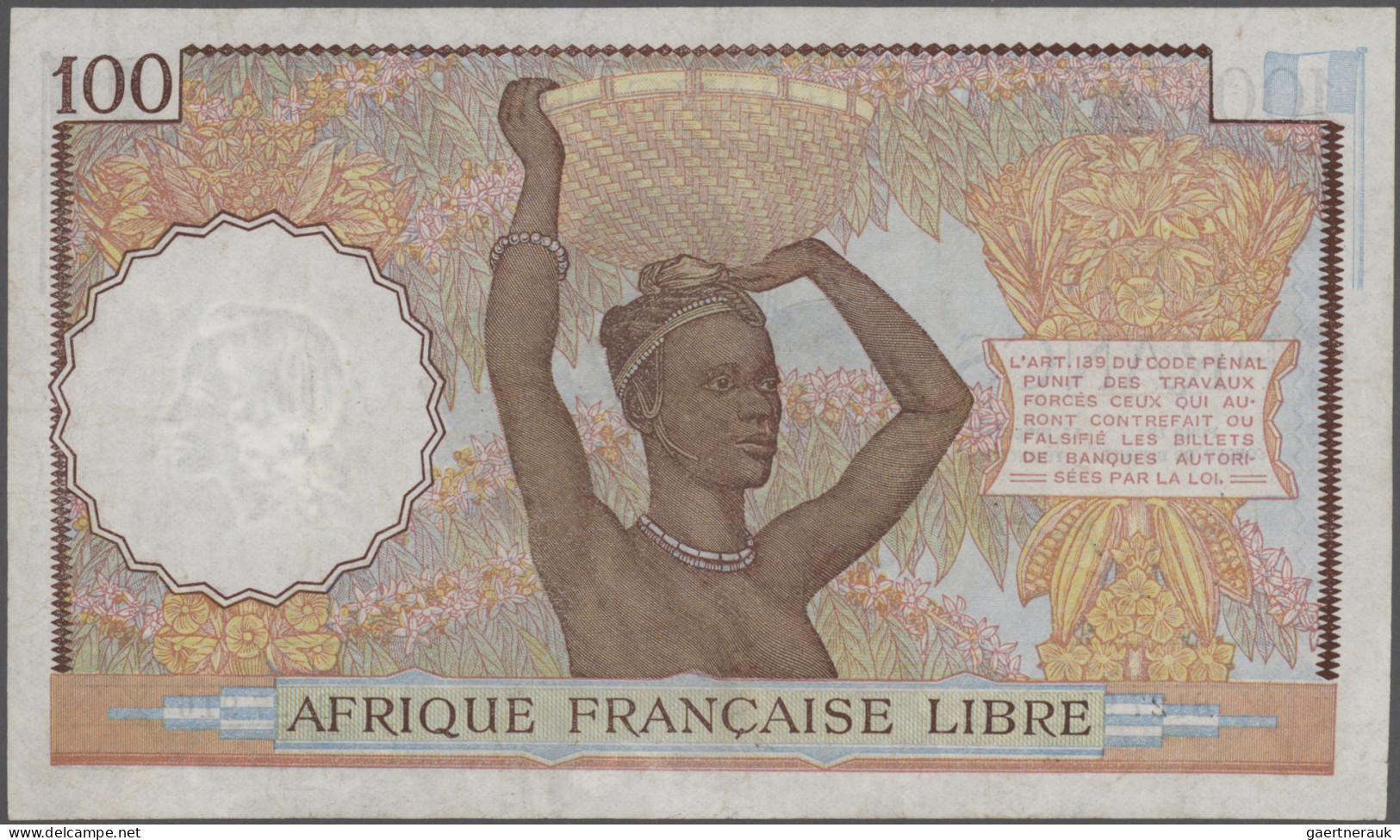 French Equatorial Africa: Afrique Française Libre, 100 Francs ND(1941), P.8, Ver - Aequatorial-Guinea