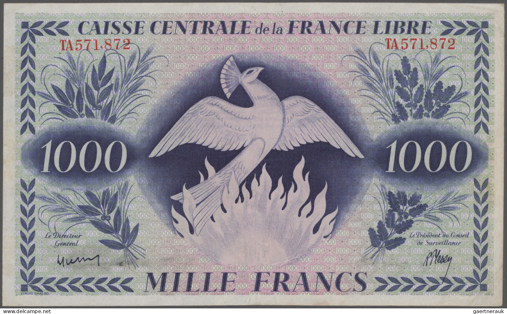 French Equatorial Africa: Caisse Centrale De La France Libre, 1.000 Francs 1941, - Equatorial Guinea