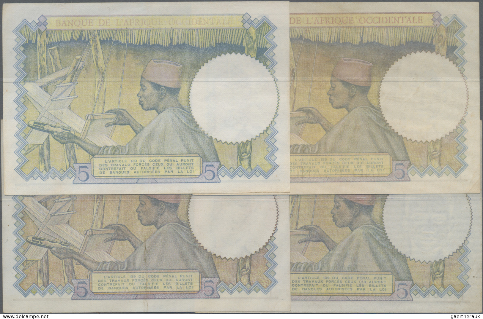 French West Africa: Banque De L'Afrique Occidentale Set With 4 Banknotes Compris - West African States