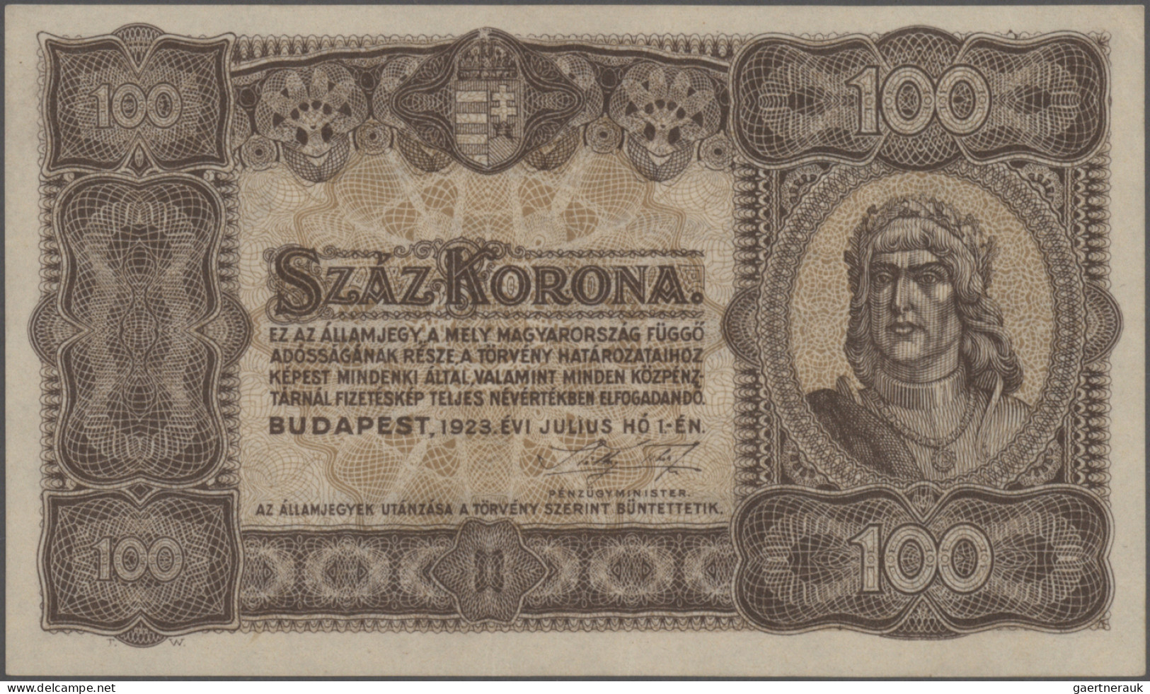 Hungary: Ministry of Finance, lot with 4 banknotes, series 1923, with 2x 100 Kor