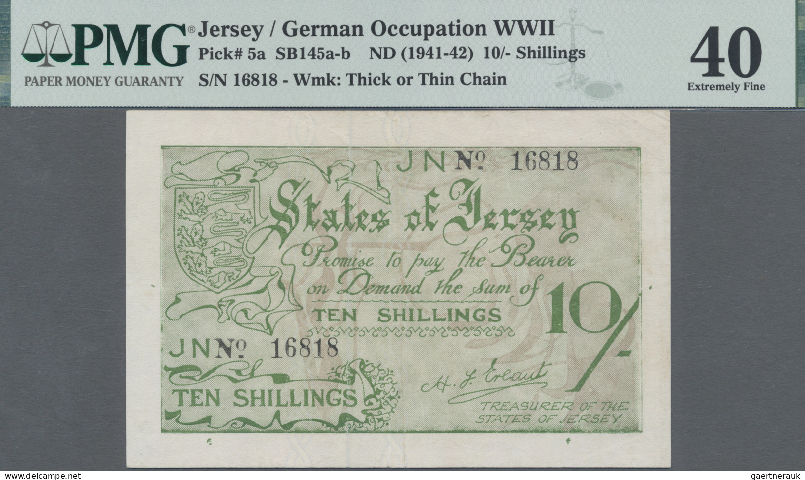 Jersey: The States Of Jersey 10 Shillings ND(1941-42), P.5 (Ro.660e, SB 145a-b), - Other & Unclassified