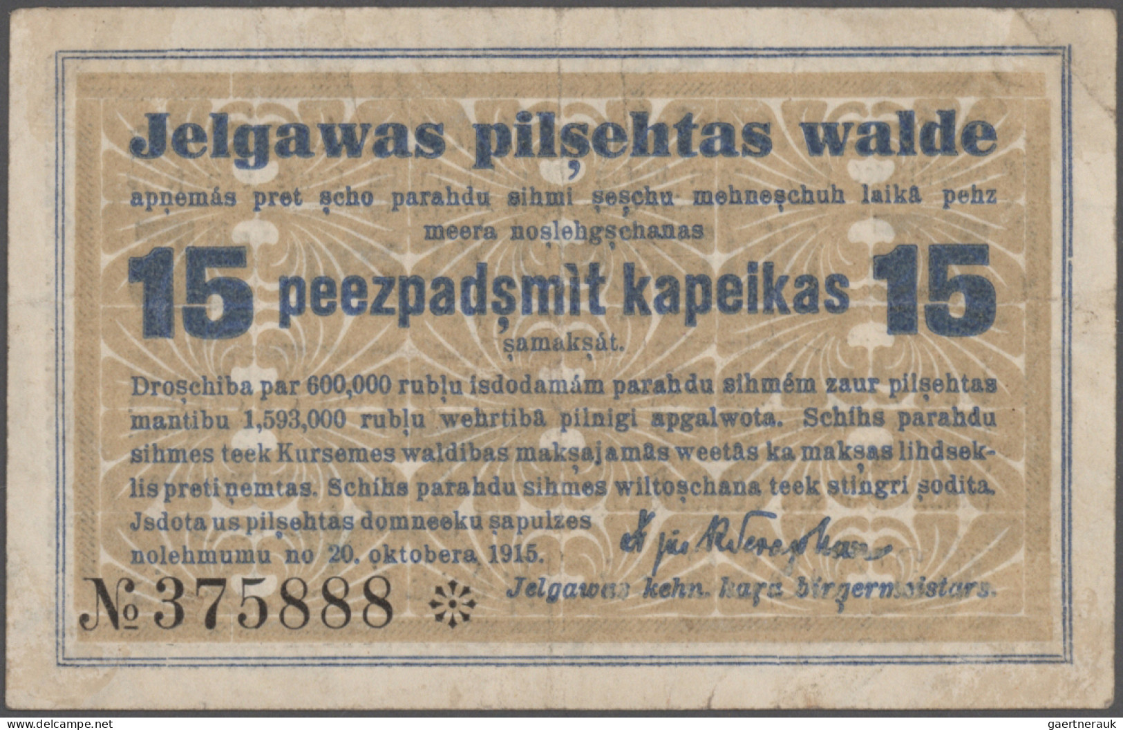 Latvia: Mitau, City Council, Series 20th October 1915, Nice Set With 1, 10 And 1 - Letland