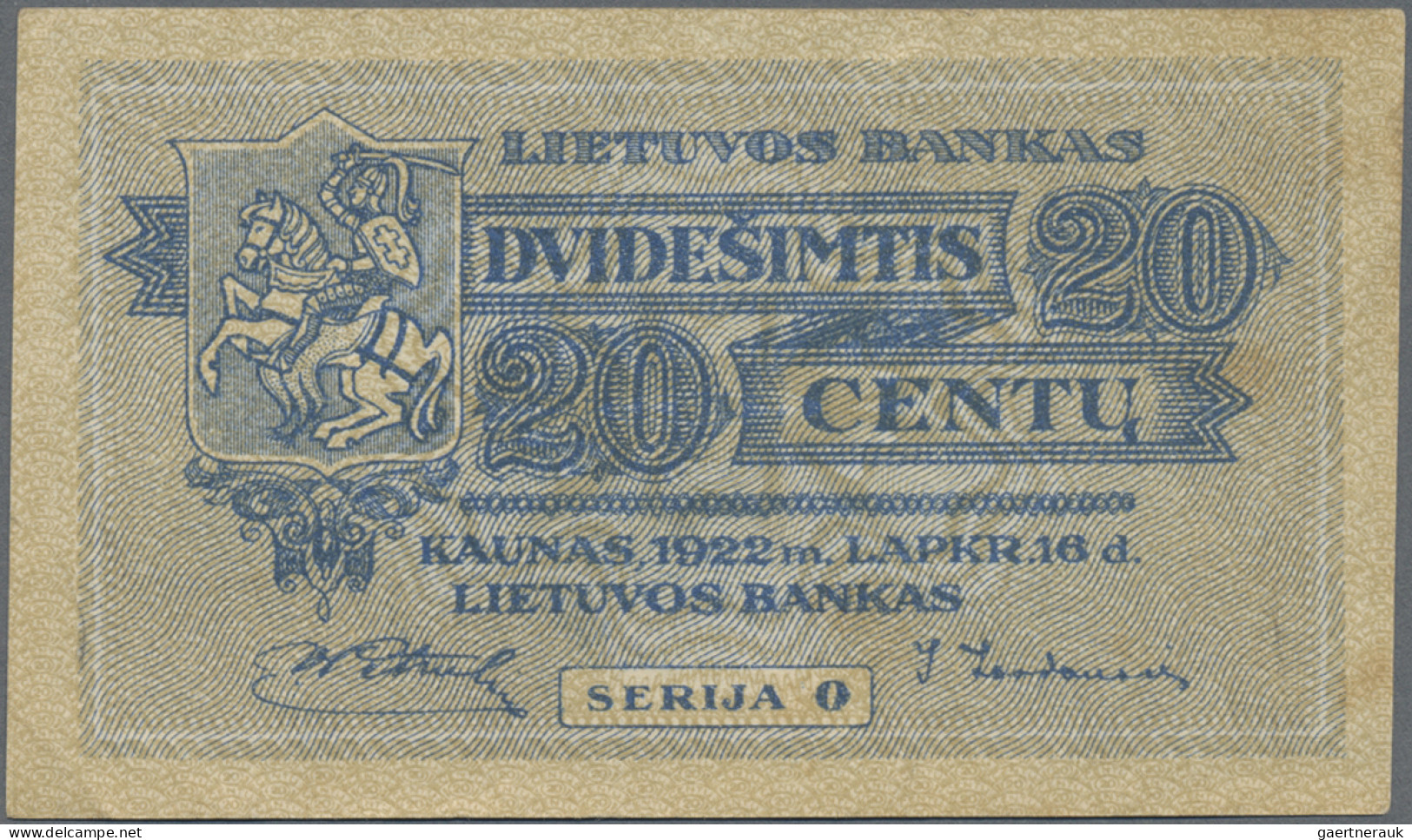 Lithuania: Lietuvos Bankas And Latvijas Bankas, Pair With 20 Centu 1922 (P.11, V - Lituanie