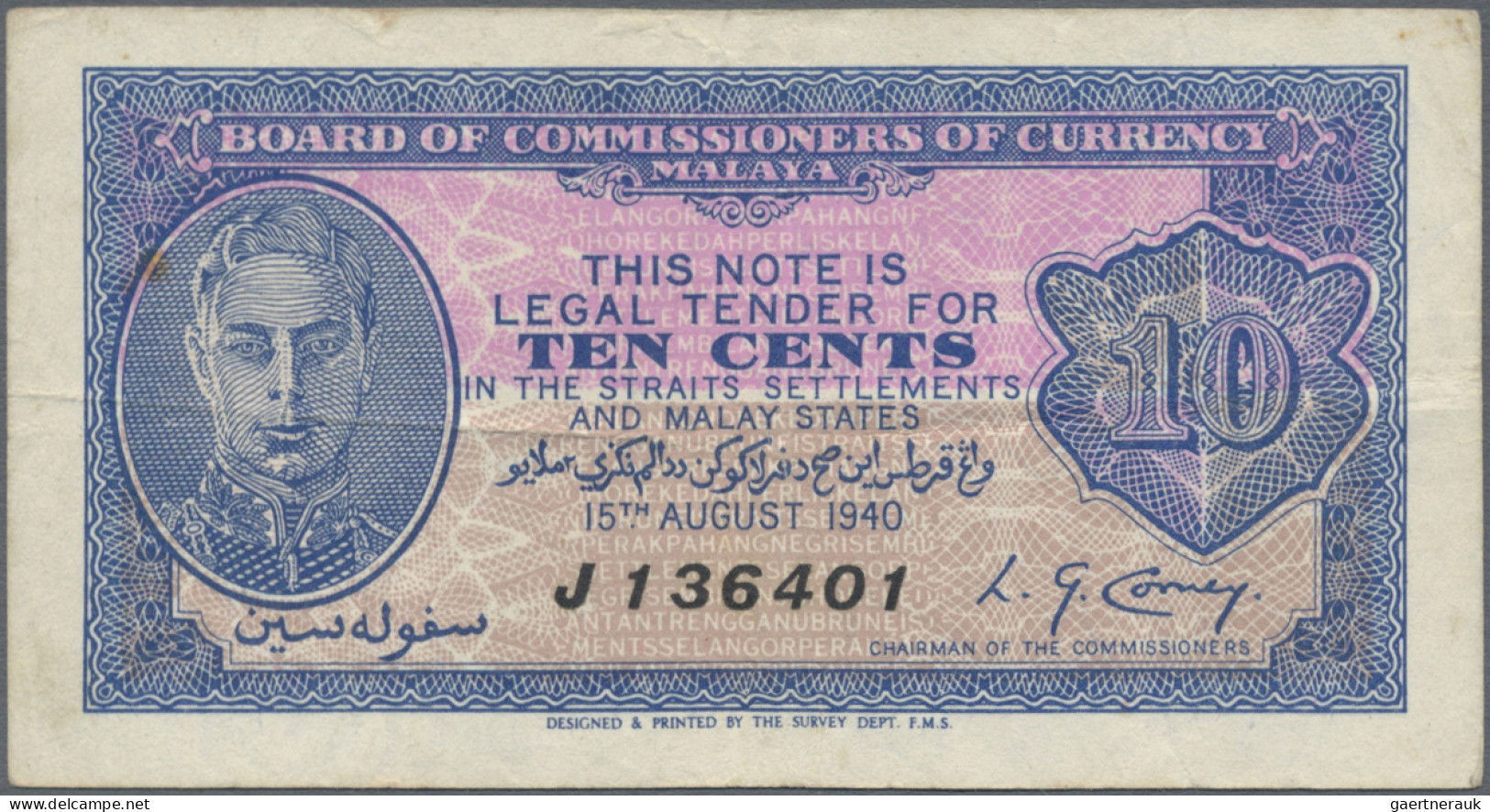 Malaya: Board Of Commissioners Of Currency – Malaya, 10 Cents, 15th August 1940, - Malaysie