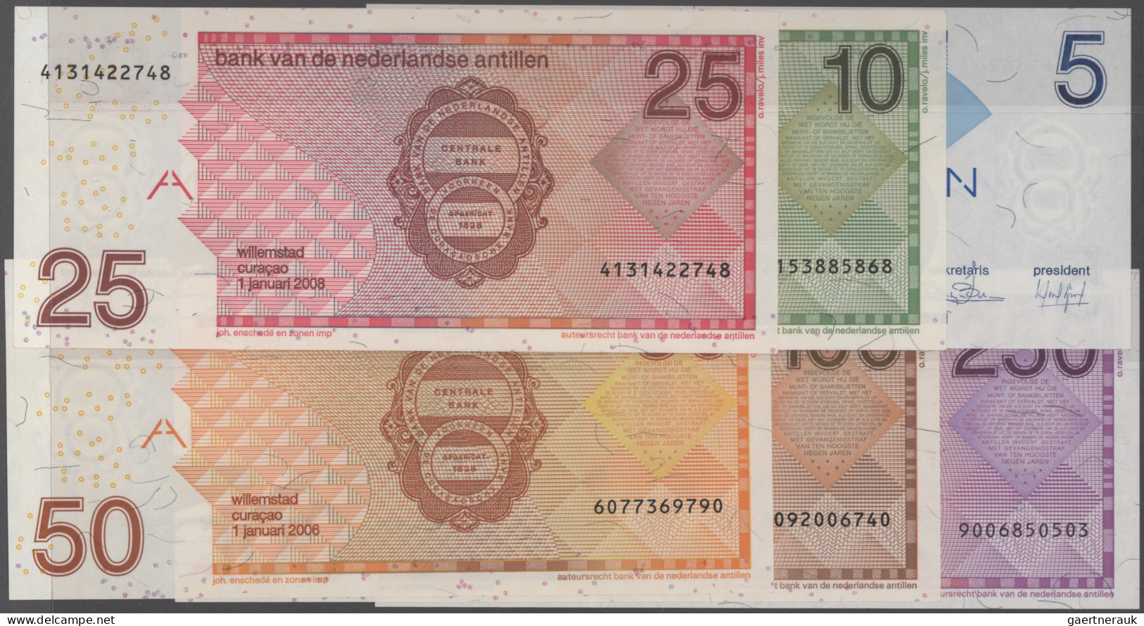 Netherlands Antilles: Bank Van De Nederlandse Antillen, Very Nice Set With 5, 10 - Antilles Néerlandaises (...-1986)