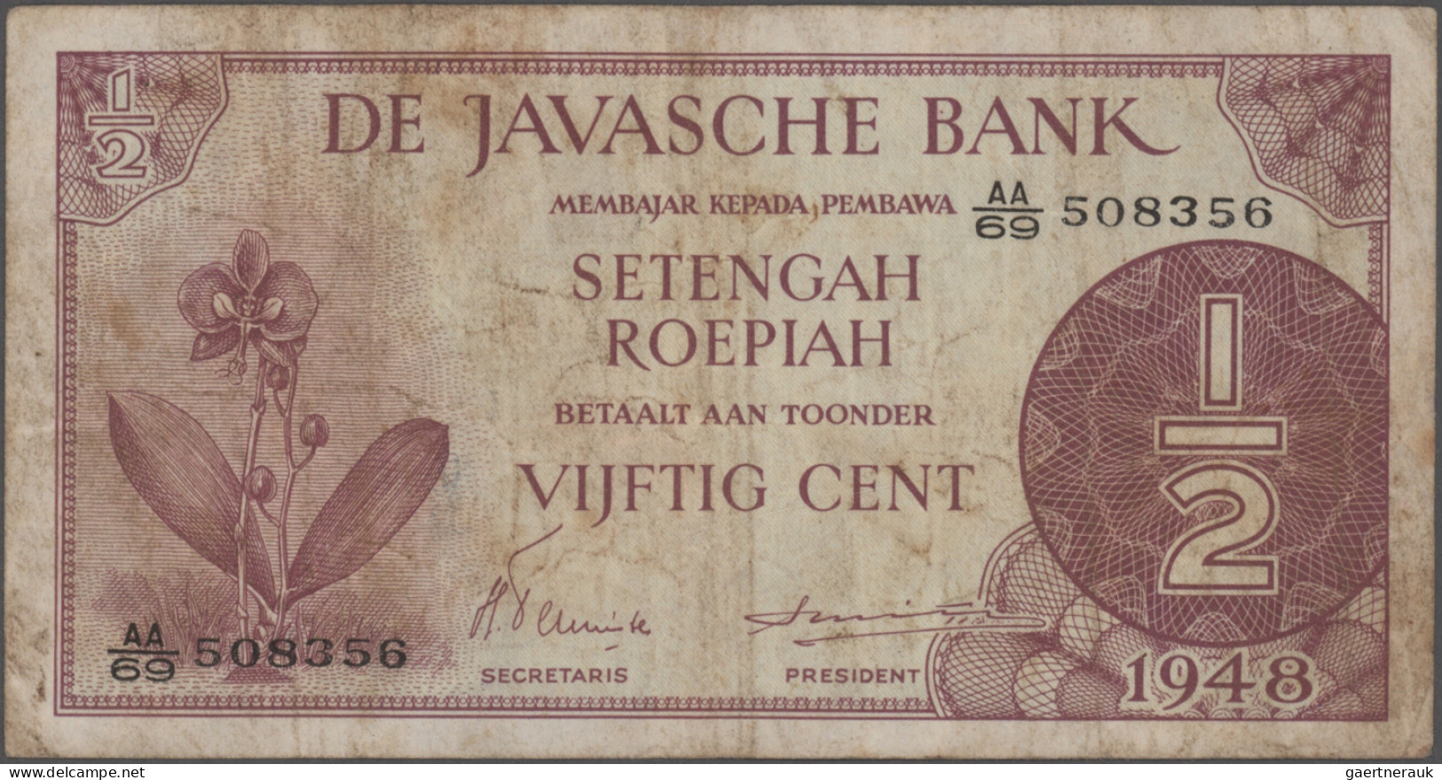 Netherlands Indies: Ministry of Finance and Javasche Bank, lot with 6 banknotes,