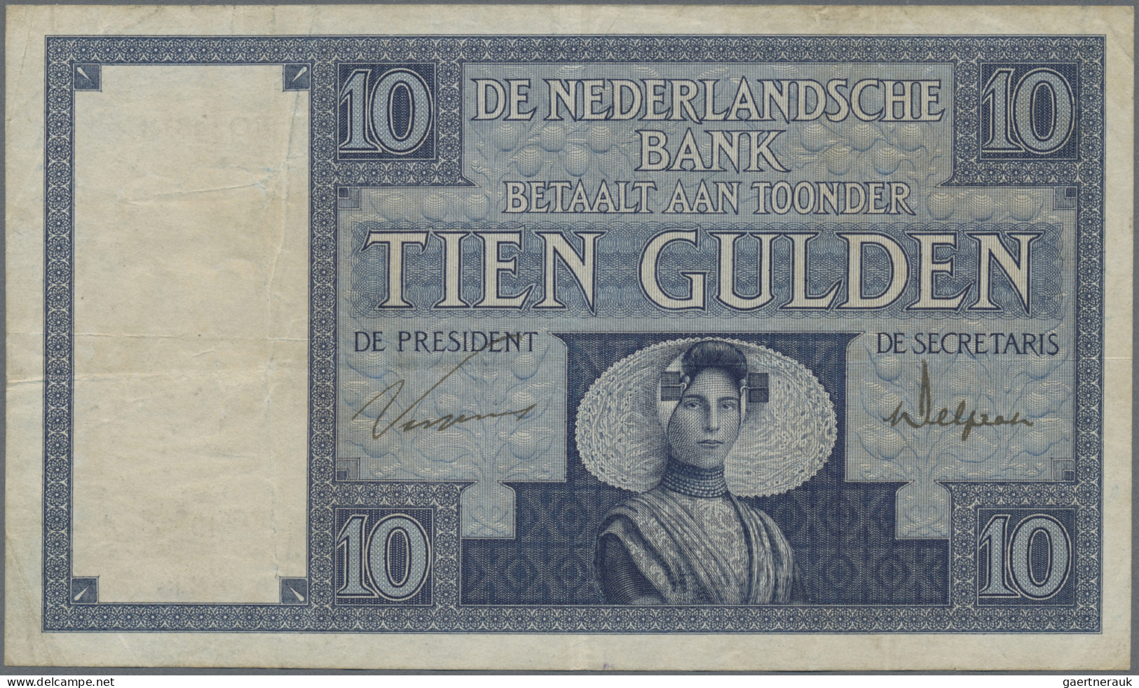 Netherlands: Nederlandsche Bank, 10 Gulden 18.08.1924, P.43a, Crisp Paper, Stain - Other & Unclassified