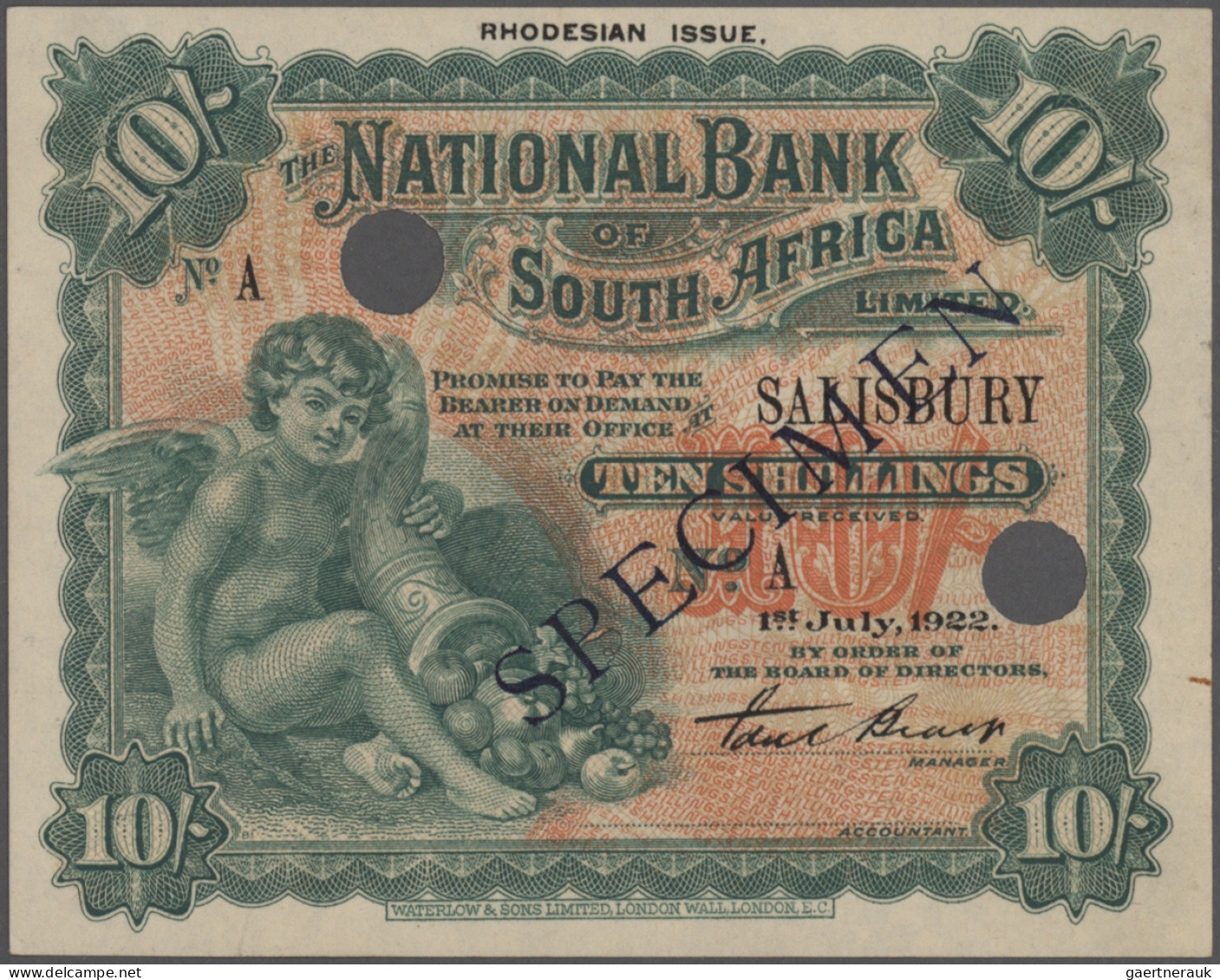 Rhodesia: National Bank Of South Africa, Salisbury - Rhodesian Issue, 10 Shillin - Rhodesia