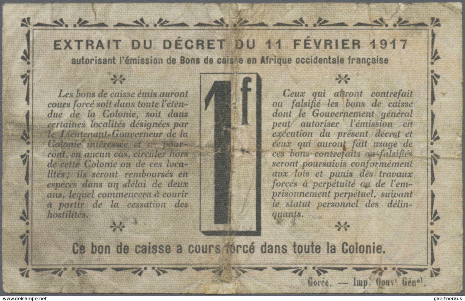 Senegal: Gouvernement Général De L'Afrique Occidentale Française – Colonie Du Se - Sénégal