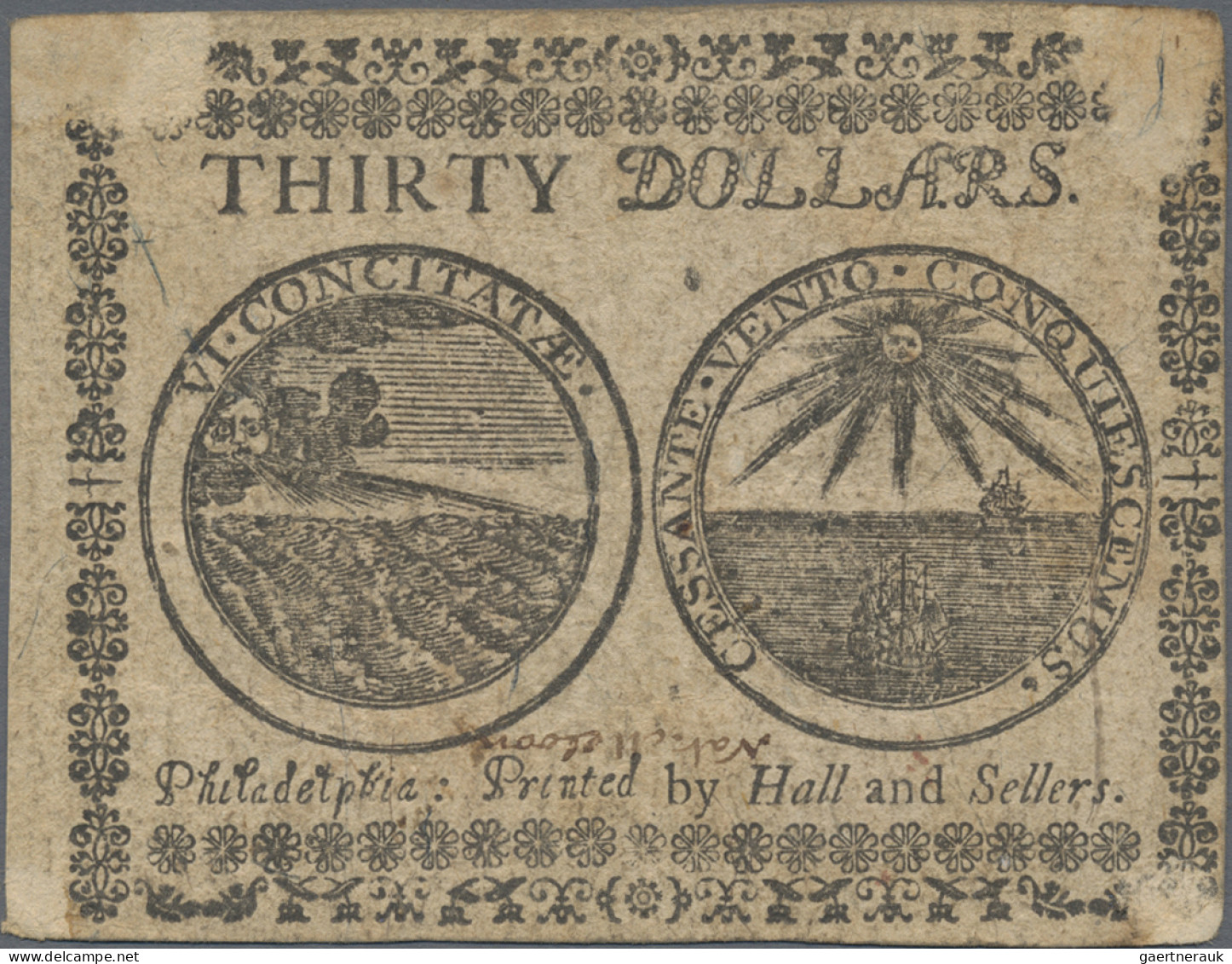 United States Of America: Continental Currency – United Colonies 30 Dollars Nove - Sonstige & Ohne Zuordnung