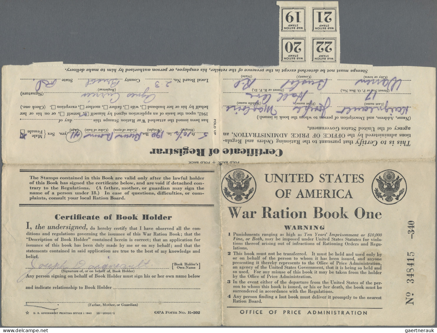 United States Of America: Set With Two War Ration Books N°1 And N°3 1940's, Both - Autres & Non Classés