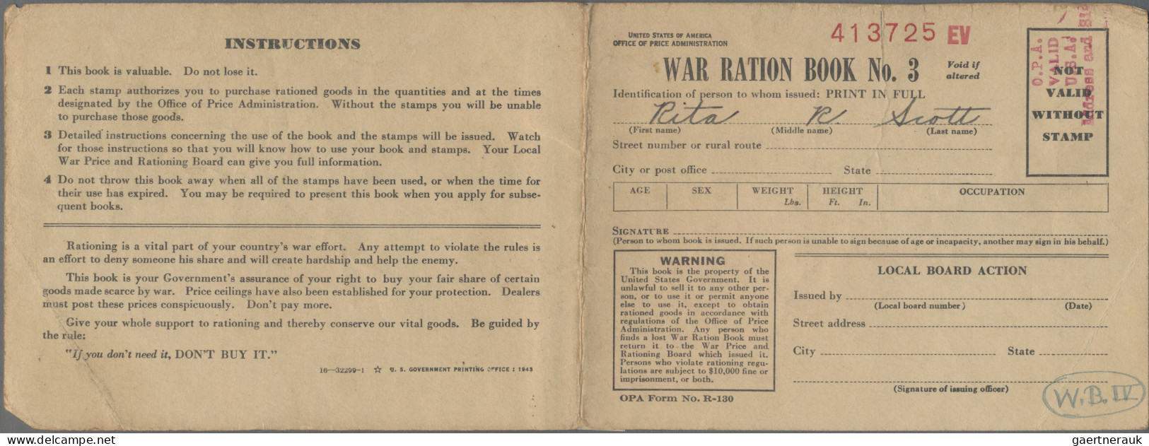 United States Of America: Set With Two War Ration Books N°1 And N°3 1940's, Both - Autres & Non Classés