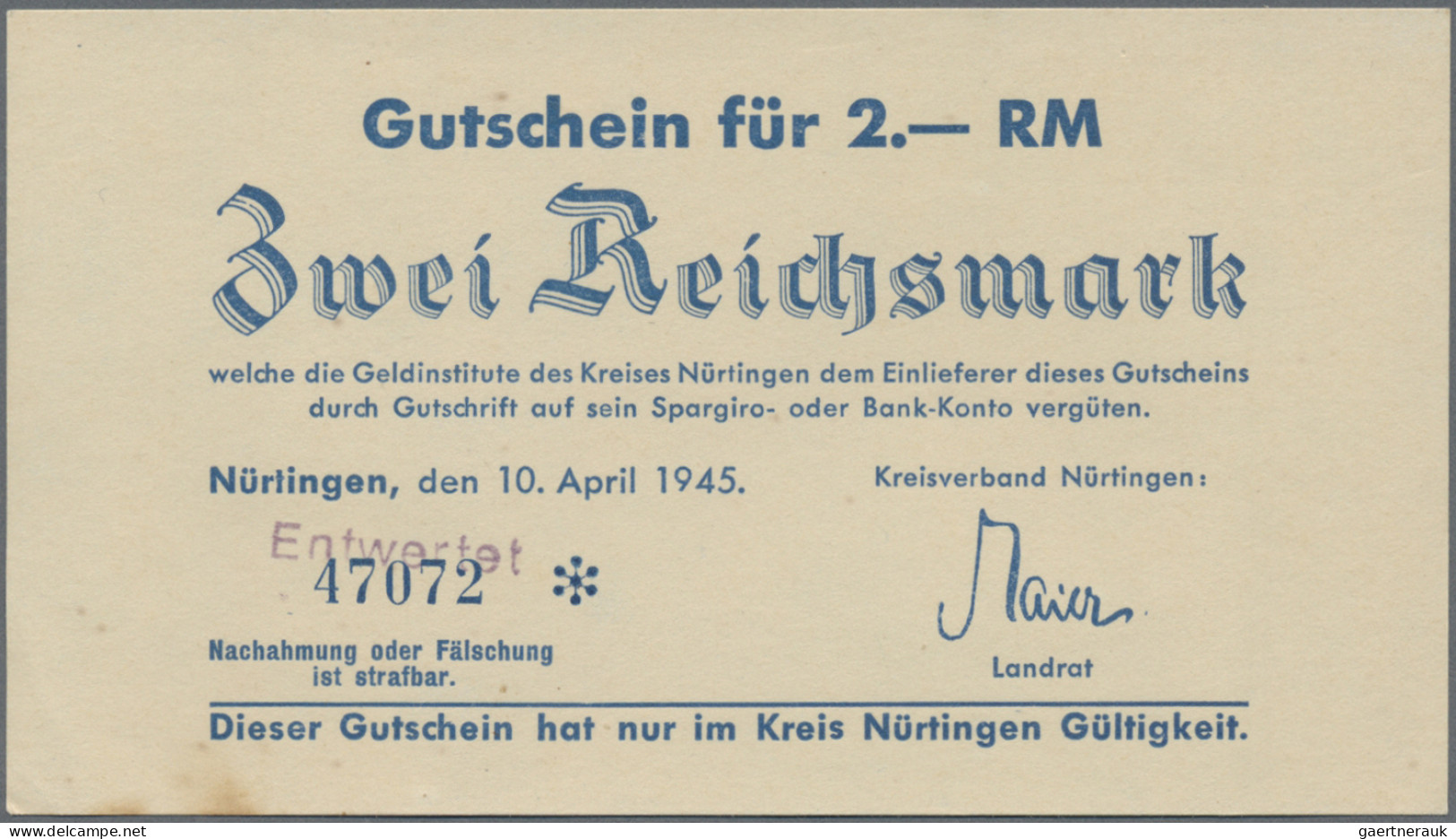 Deutschland - Alliierte Miltärbehörde + Ausgaben 1945-1948: Nürtingen, Kreisverb - Sonstige & Ohne Zuordnung