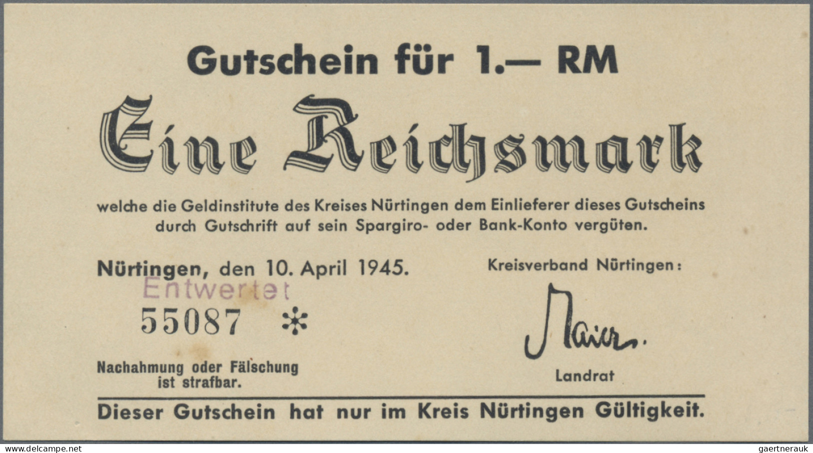 Deutschland - Alliierte Miltärbehörde + Ausgaben 1945-1948: Nürtingen, Kreisverb