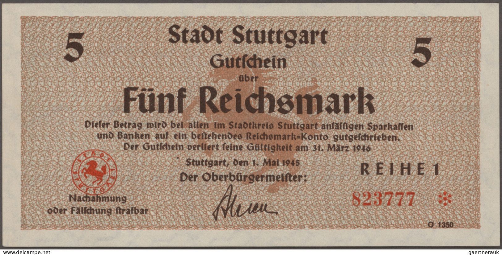 Deutschland - Alliierte Miltärbehörde + Ausgaben 1945-1948: Stuttgart, Stadt, 1,
