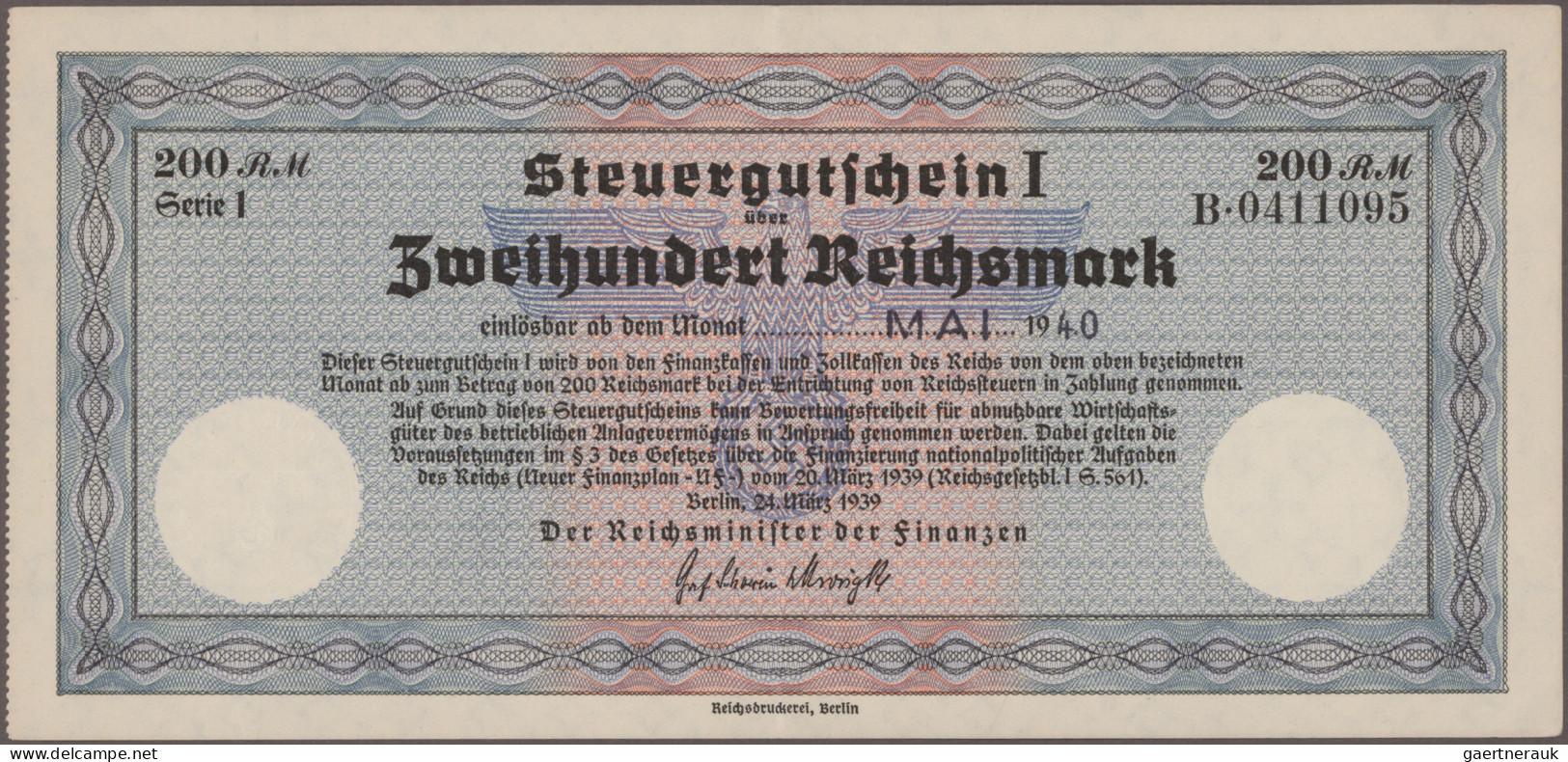 Deutschland - Sonstige: Steuergutschein I, 1940, Lot Mit 5 Gutscheinen, Dabei 2x - Andere & Zonder Classificatie