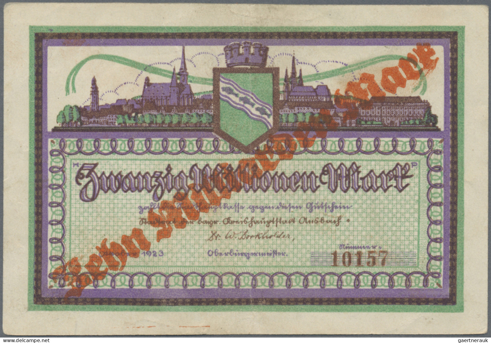 Deutschland - Notgeld - Bayern: Bayreuth, Stadt, 1 Mio. Mark, 17.8.1923, Erh. II