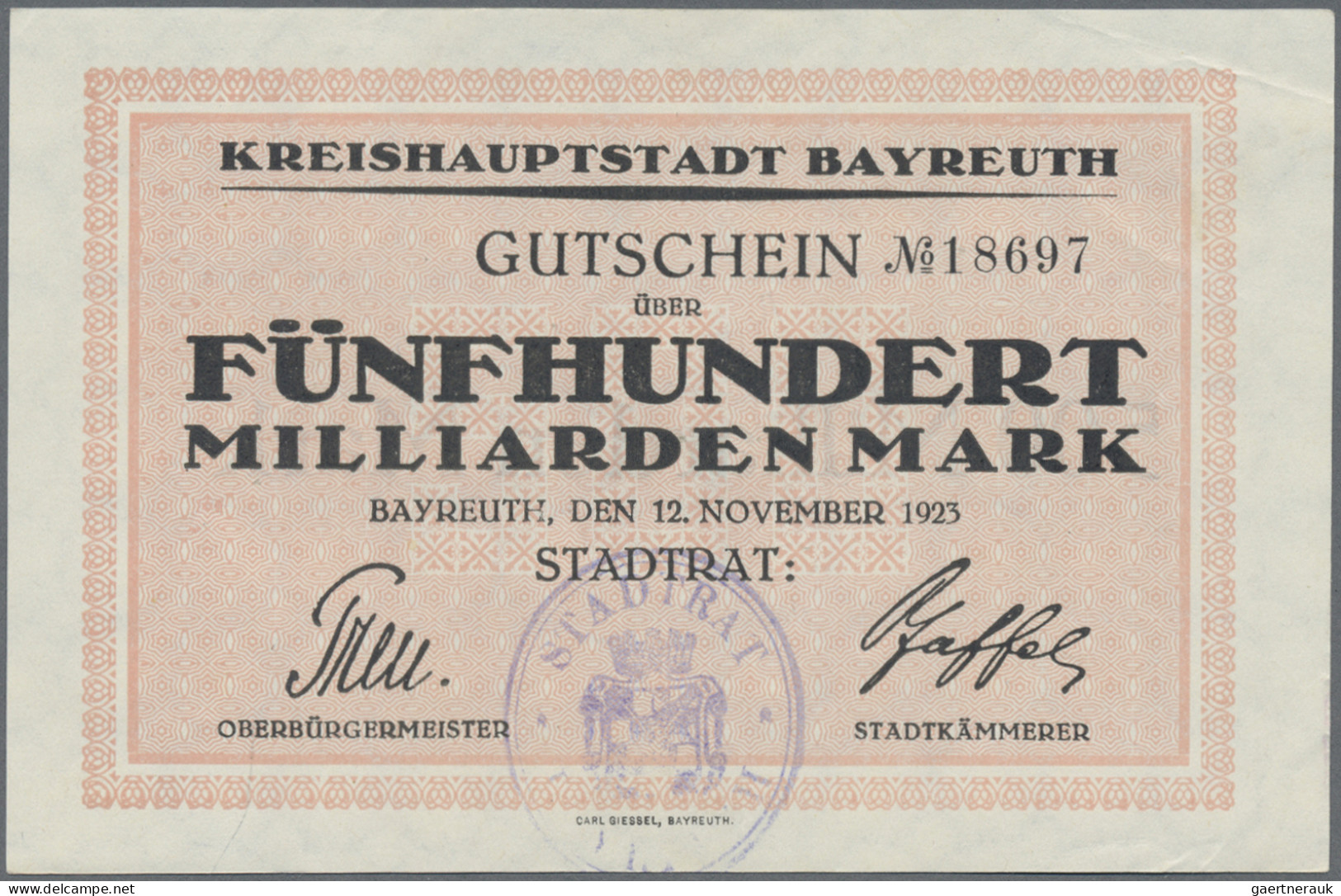 Deutschland - Notgeld - Bayern: Bayreuth, Stadt, 1 Mio. Mark, 17.8.1923, Erh. II