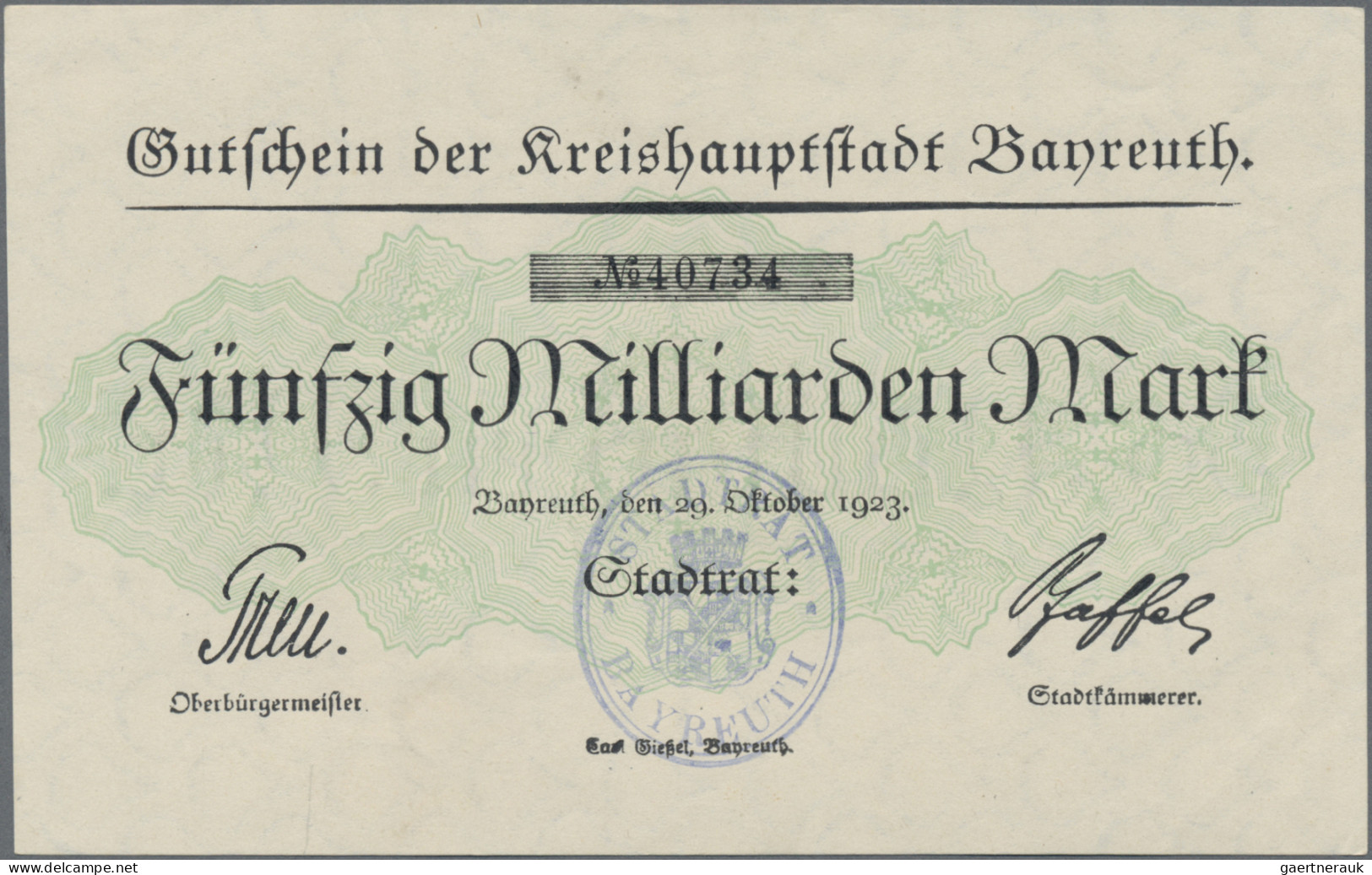 Deutschland - Notgeld - Bayern: Bayreuth, Stadt, 1 Mio. Mark, 17.8.1923, Erh. II