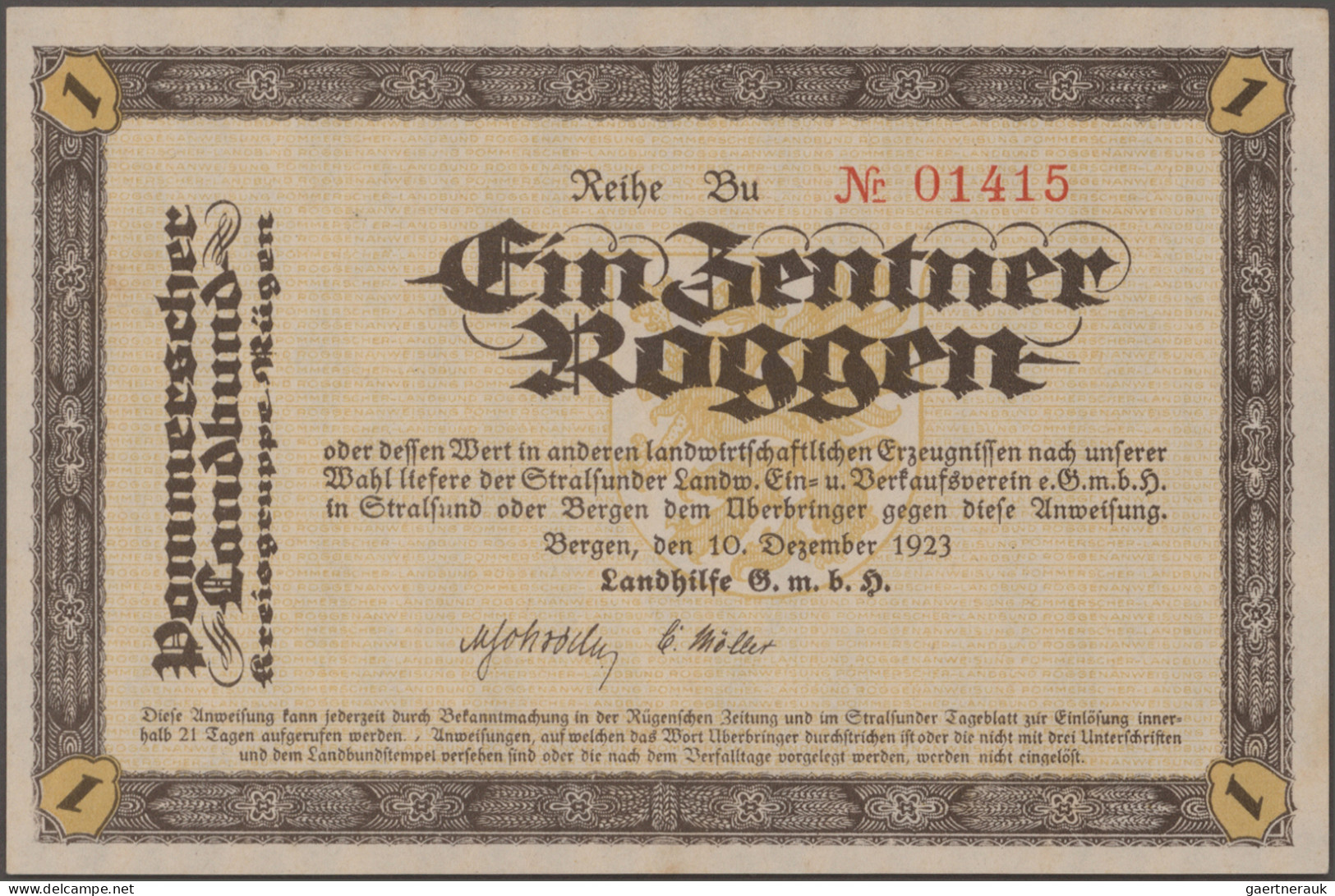 Deutschland - Notgeld - Mecklenburg-Vorpommern: Bergen, Pommerscher Landbund Kre - [11] Local Banknote Issues