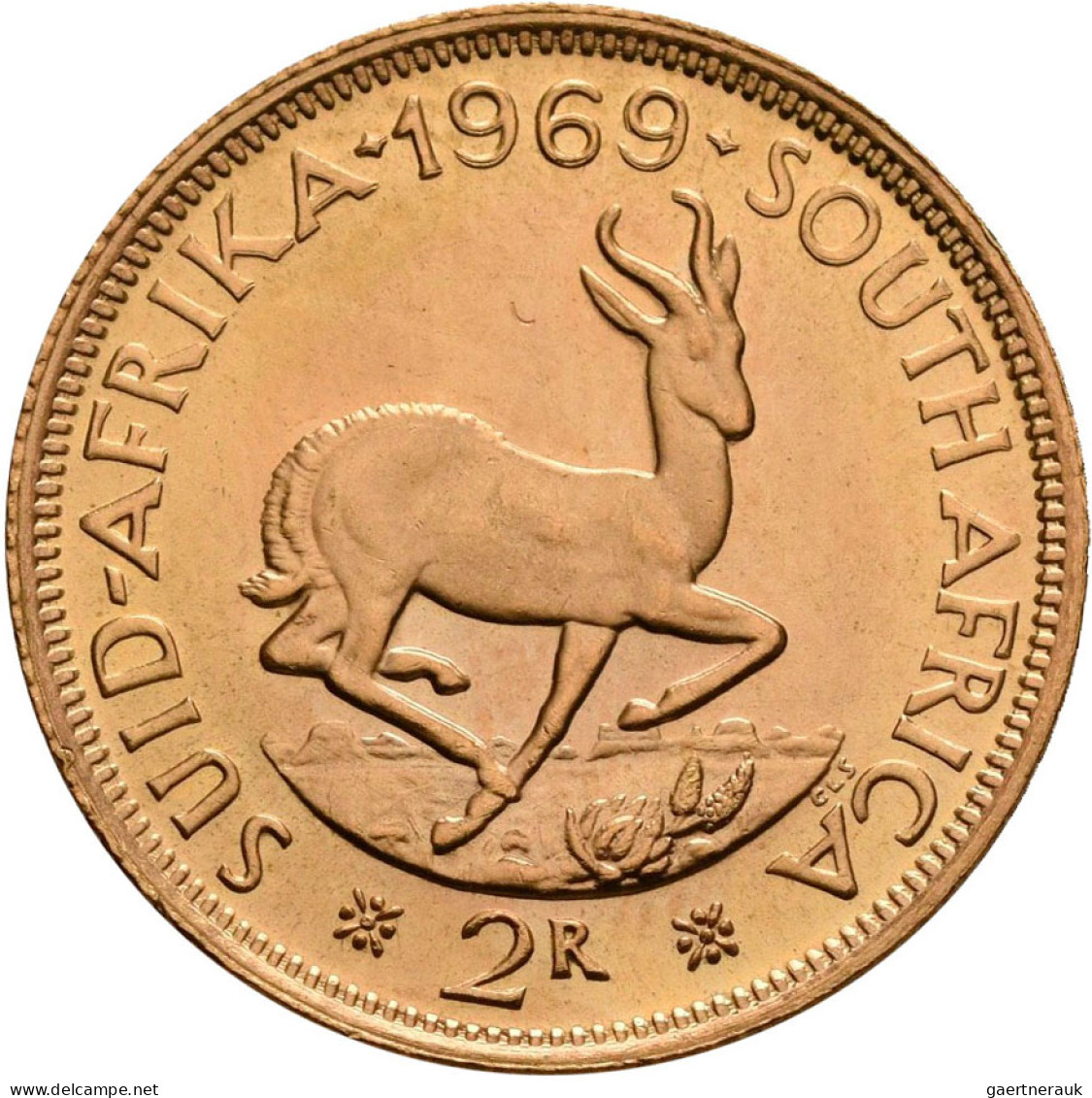 Südafrika - Anlagegold: Lot 2 Goldmünzen: 2 Rand 1968 + 1969, KM# 64, Friedberg - South Africa