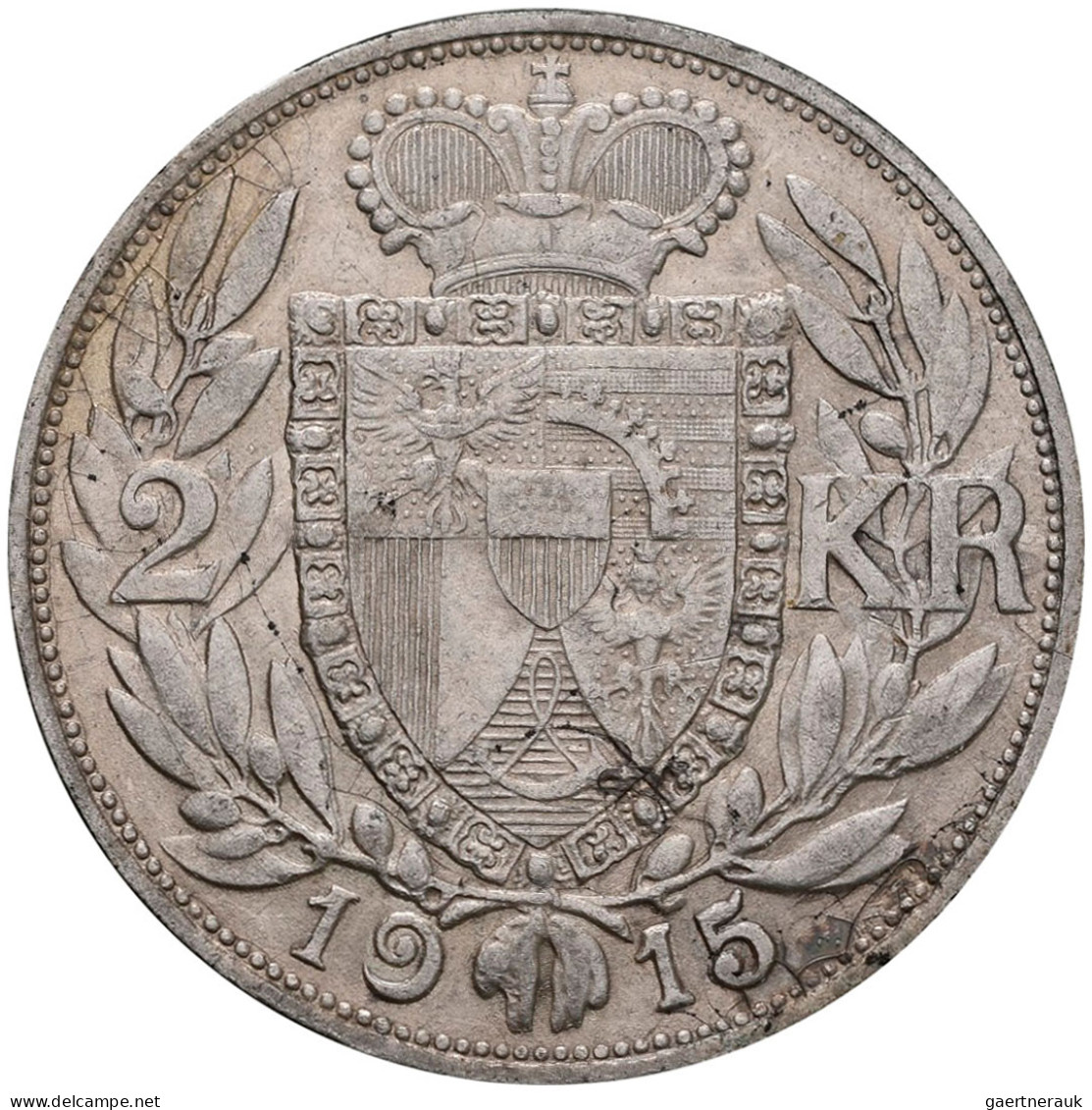 Liechtenstein: Johann II. 1858-1929: 2 Kronen 1915. KM# Y3, JMZ 2-1377. Selten, - Liechtenstein