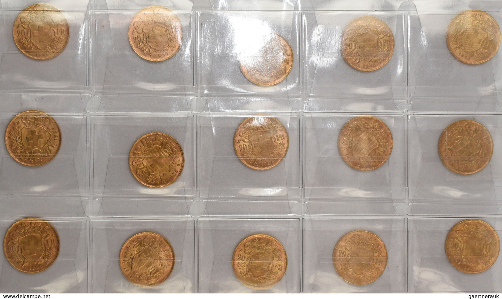 Schweiz - Anlagegold: Lot 15 Goldmünzen: 20 Franken (Vreneli, 1922 + 1935 LB + 1 - Andere & Zonder Classificatie