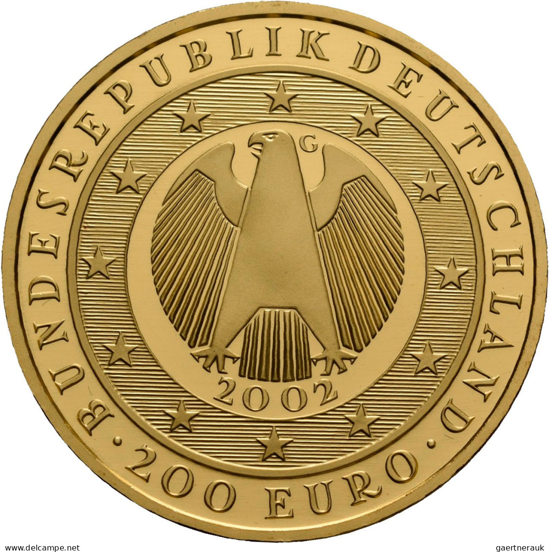 Deutschland - Anlagegold: 200 Euro 2002 G (Karlsruhe), Währungsunion - Euroeinfü - Deutschland